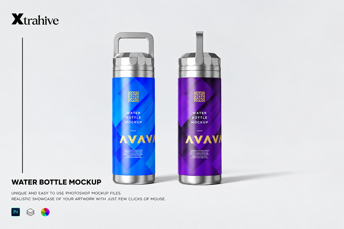 Water Bottle Mockup, a Household Mockup by Xtrahive (Photo 1 of 3)