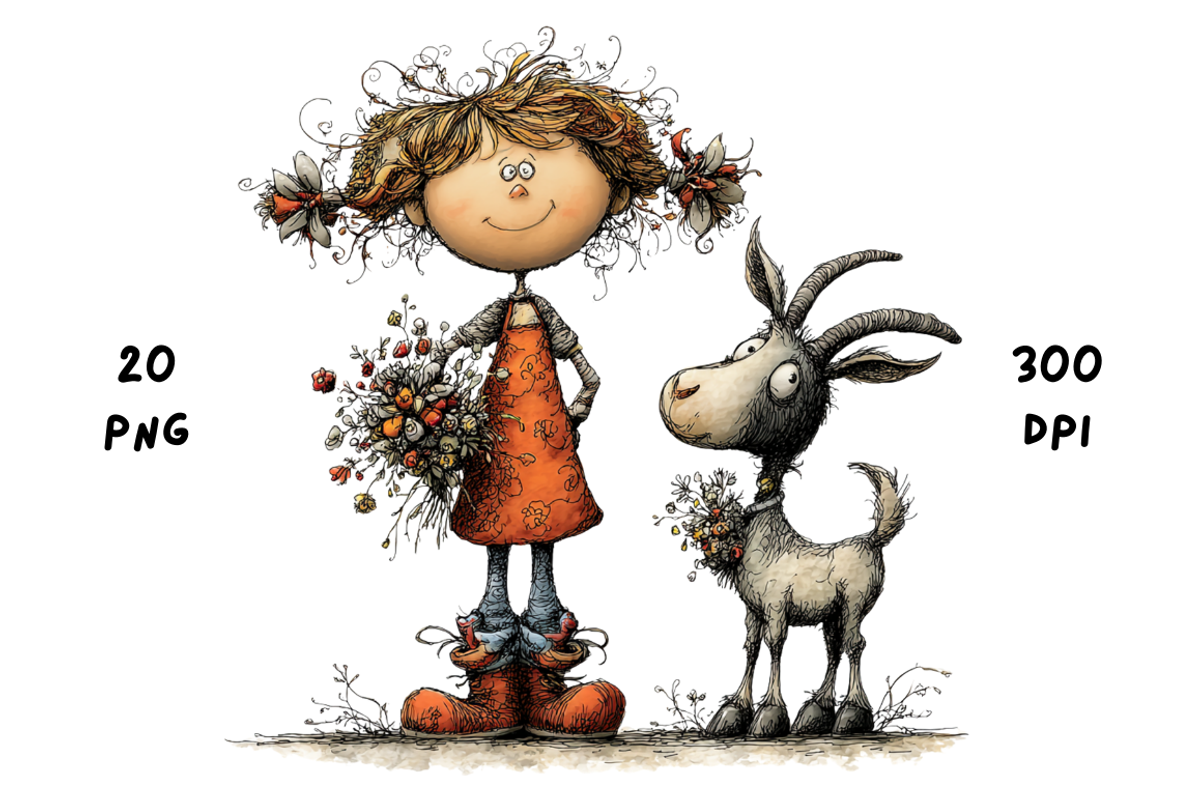Whimsical Floral Girl and Baby Goat, an Animal Illustration by GiraffeCreative (Photo 3 of 20)