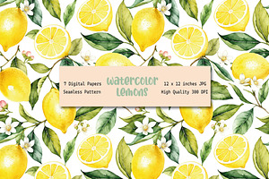 Watercolor Lemon Seamless Pattern