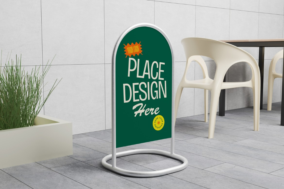 Rounded Sign Stand Mockup, a Product Mockup by graphicook (Photo 2 of 4)