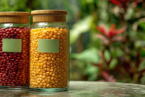 Red beans and corn kernels in glass, a Photo by Pixeness Studio