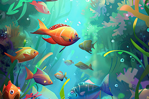 A colorful, serene underwater scene, a Photo by LOGOCREATIVE