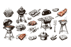 Barbeque sketch elements. Seasonal, a Food Illustration by Valerie Bodnar