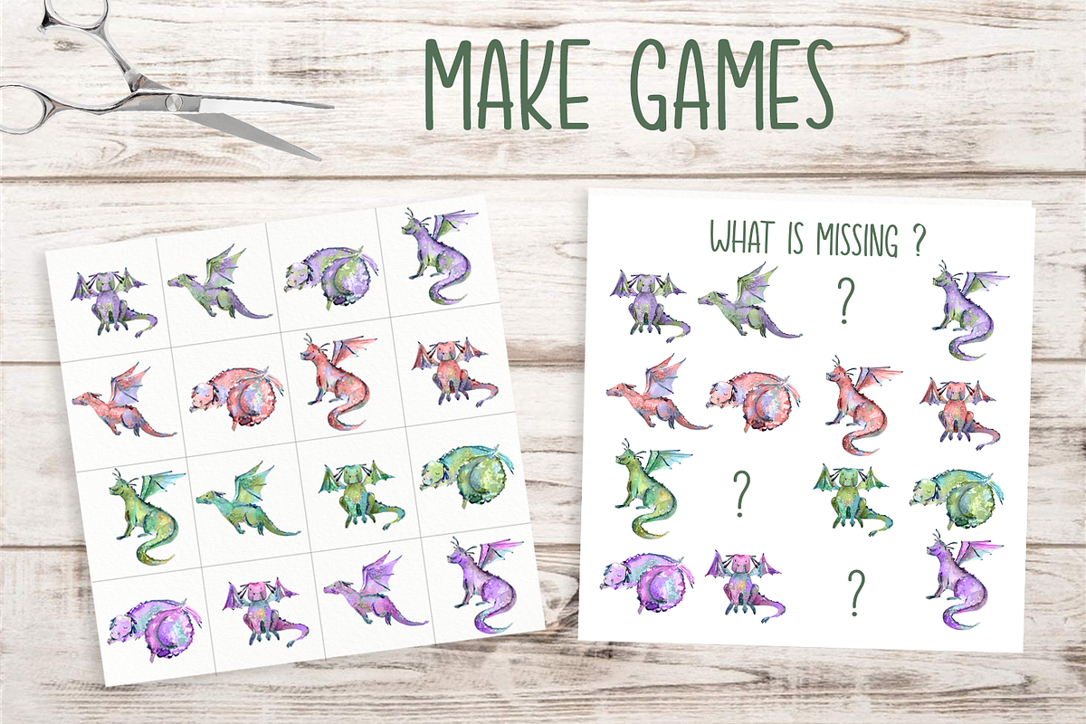 Cute Colored Dragons - Clip Art Set, an Illustration by Tati Bordiu (Photo 4 of 4)