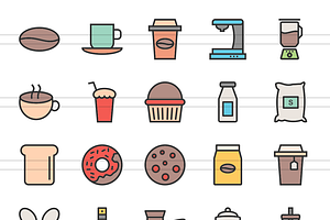 90 Coffee & Cafe Filled Line Icons