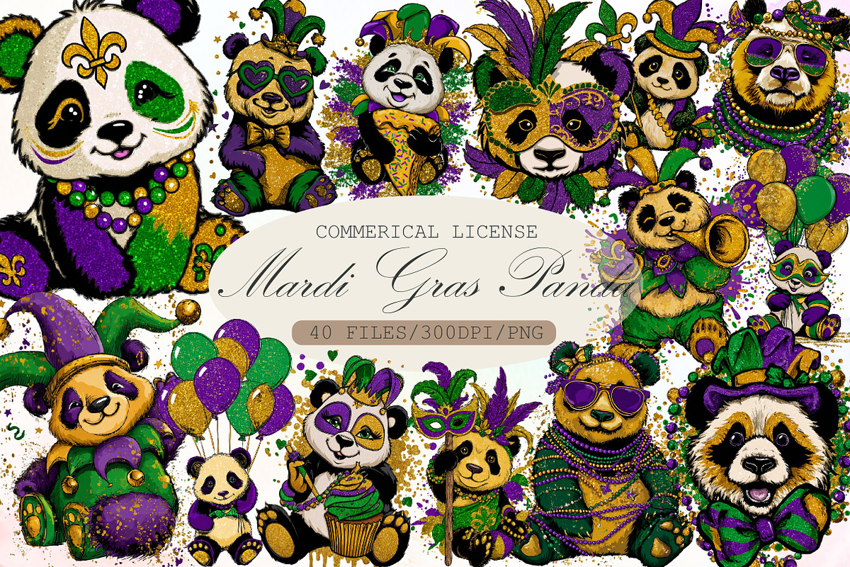 Whimsical Mardi Gras Panda Clipart, an Illustration by Sublimation Artist (Photo 1 of 6)