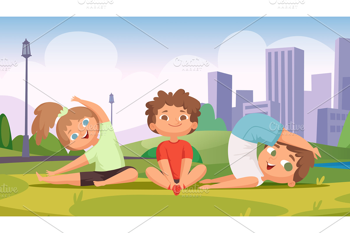Yoga kids. urban park with cute, a Sport Illustration by Onyx