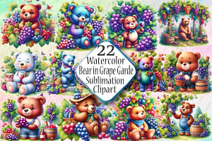 Bear In Grape Garden Clipart