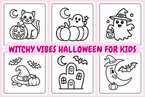 Witchy Vibes Halloween For Kids, a Seasonal Illustration by Coco Bloom