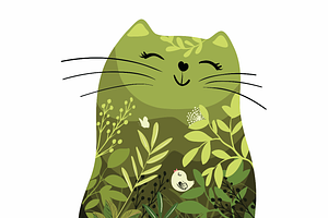 Cute Girl Vector, Cute Cat Print