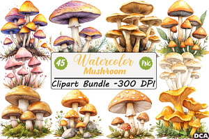 Watercolor Mushroom Clipart bundle, an Illustration by DreamCafeArt