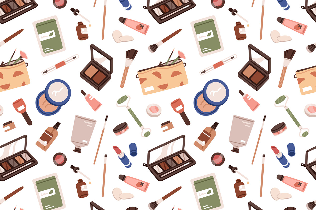 Makeup cosmetics seamless patterns, a Pattern Graphic by Good Studio (Photo 2 of 6)