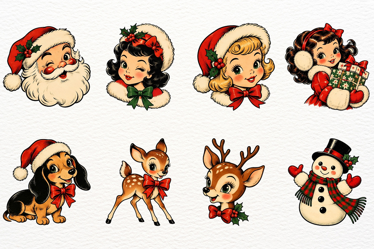 Retro Christmas Clipart Santa Claus, a Seasonal Illustration by SugarCloudStudioArt (Photo 3 of 6)