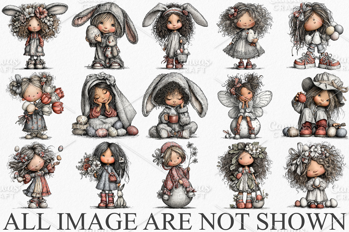 Whimsical Easter Girl Clipart Bundle, an Illustration by Canvas Craft (Photo 3 of 7)