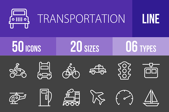 50 Transport Line Inverted Icons preview 4