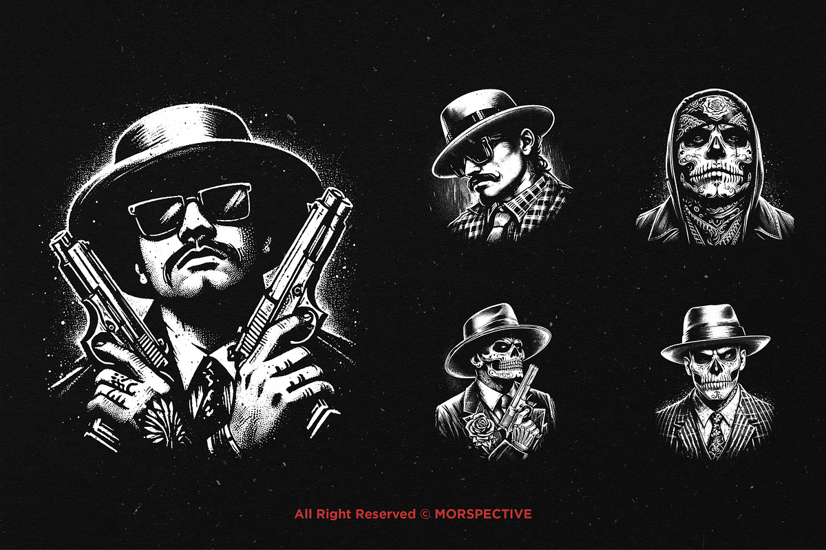 10 Bundle Dark Art Chicano Gangster, an Illustration by Morspective (Photo 5 of 7)