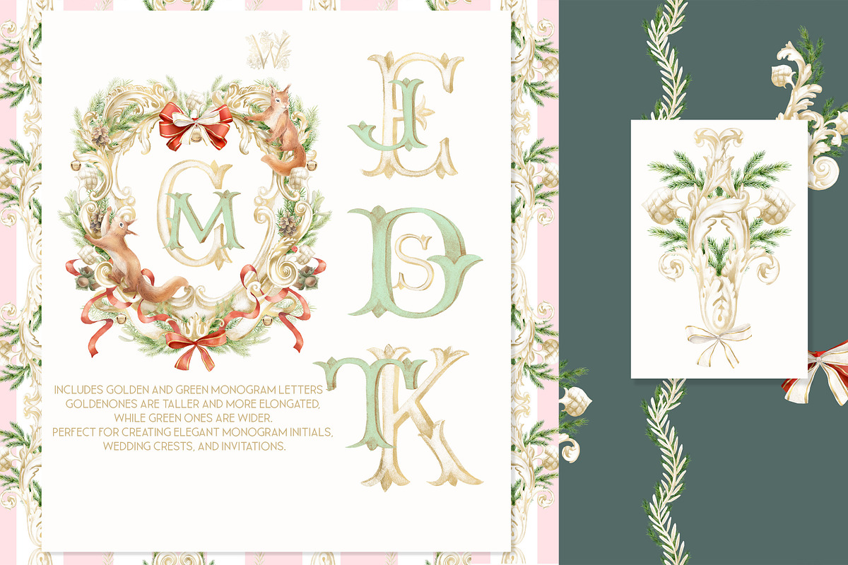 Watercolor Christmas frame, monogram, a Seasonal Illustration by WonderWonder (Photo 2 of 11)