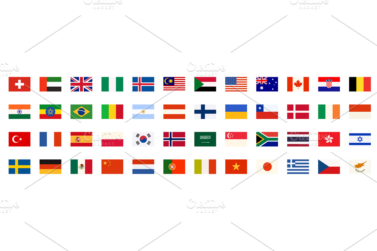 Flag of world set, collection with, an Animal Illustration by Flashvector