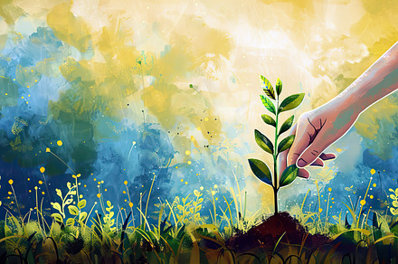 A nurturing hand cradles a young sap, a Photo by LOGOCREATIVE