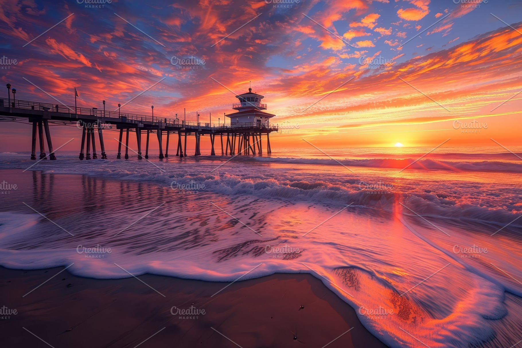 A vibrant sunset paints the sky with, a Photo by Tanuart