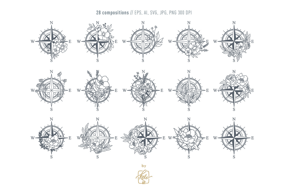 ROSE OF WIND LINE ART, an Object Illustration by Kate Art (Photo 2 of 7)