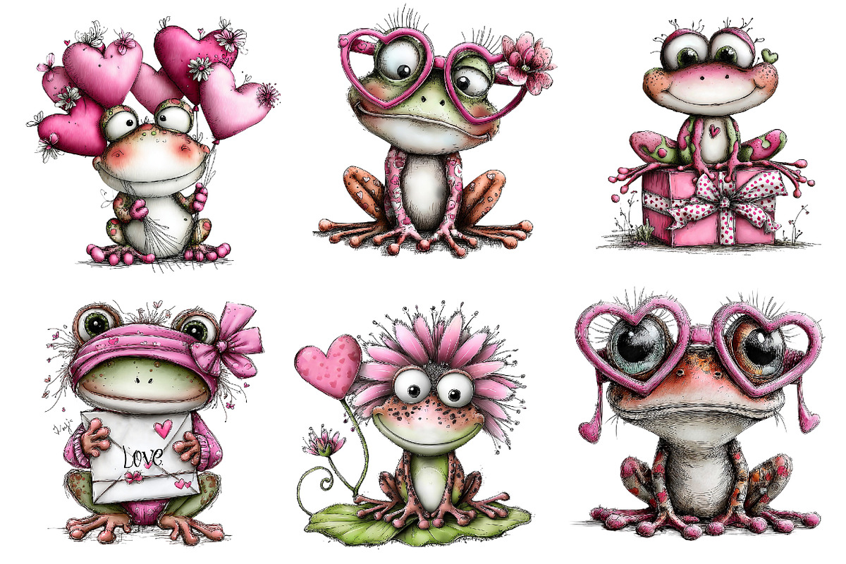 Valentine's Whimsical Frogs Clipart, an Illustration by Dream Creation (Photo 4 of 8)