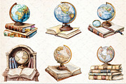 Old Globe on a Pile of Old Books Cli, a Seasonal Illustration by Rose Art (Thumbnail 3 of 4)