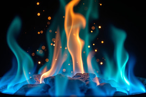 Blue and Orange Flames with Glowing, a Photo by Stock Shape