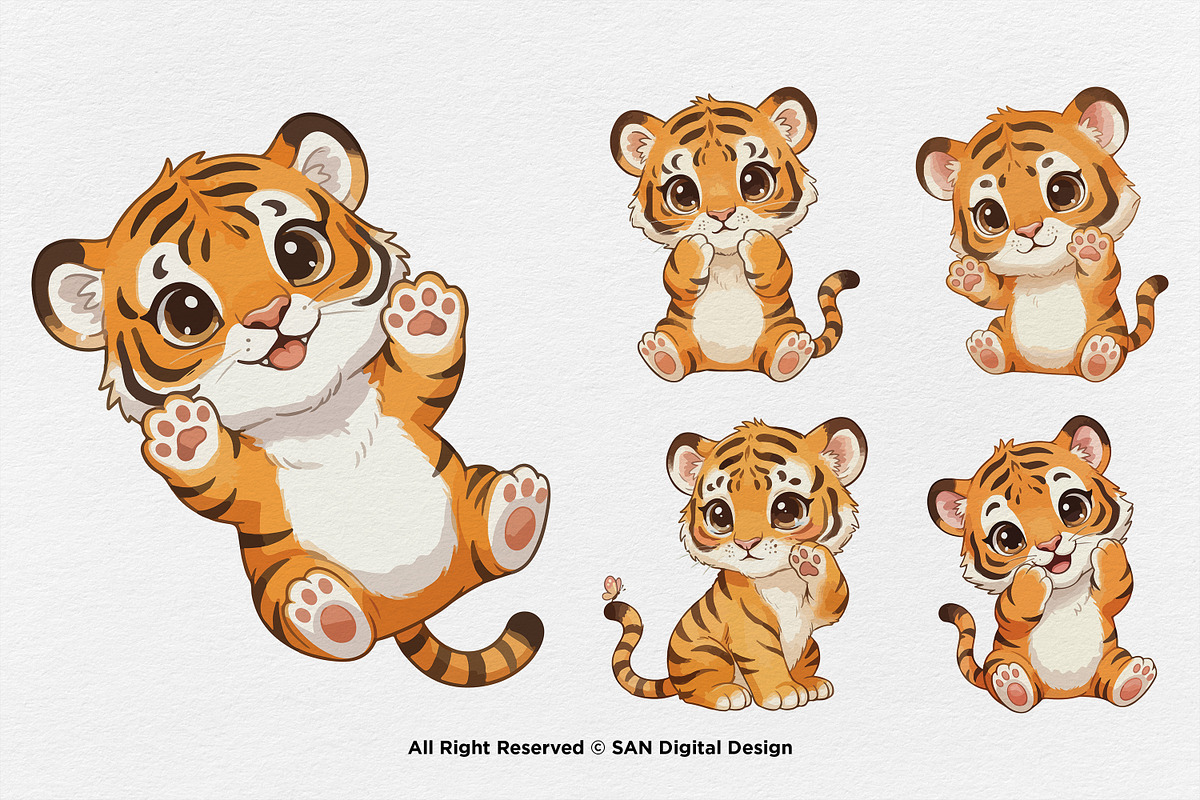 15 Bundle Watercolor Tiger Orange, an Animal Illustration by Morspective (Photo 5 of 8)