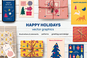 Happy Holidays - vector graphics, a Graphic by Bakulina Art (Thumbnail 1 of 19)