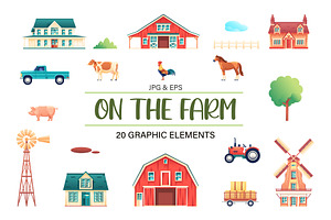 Vector Cartoon Farm Elements Set