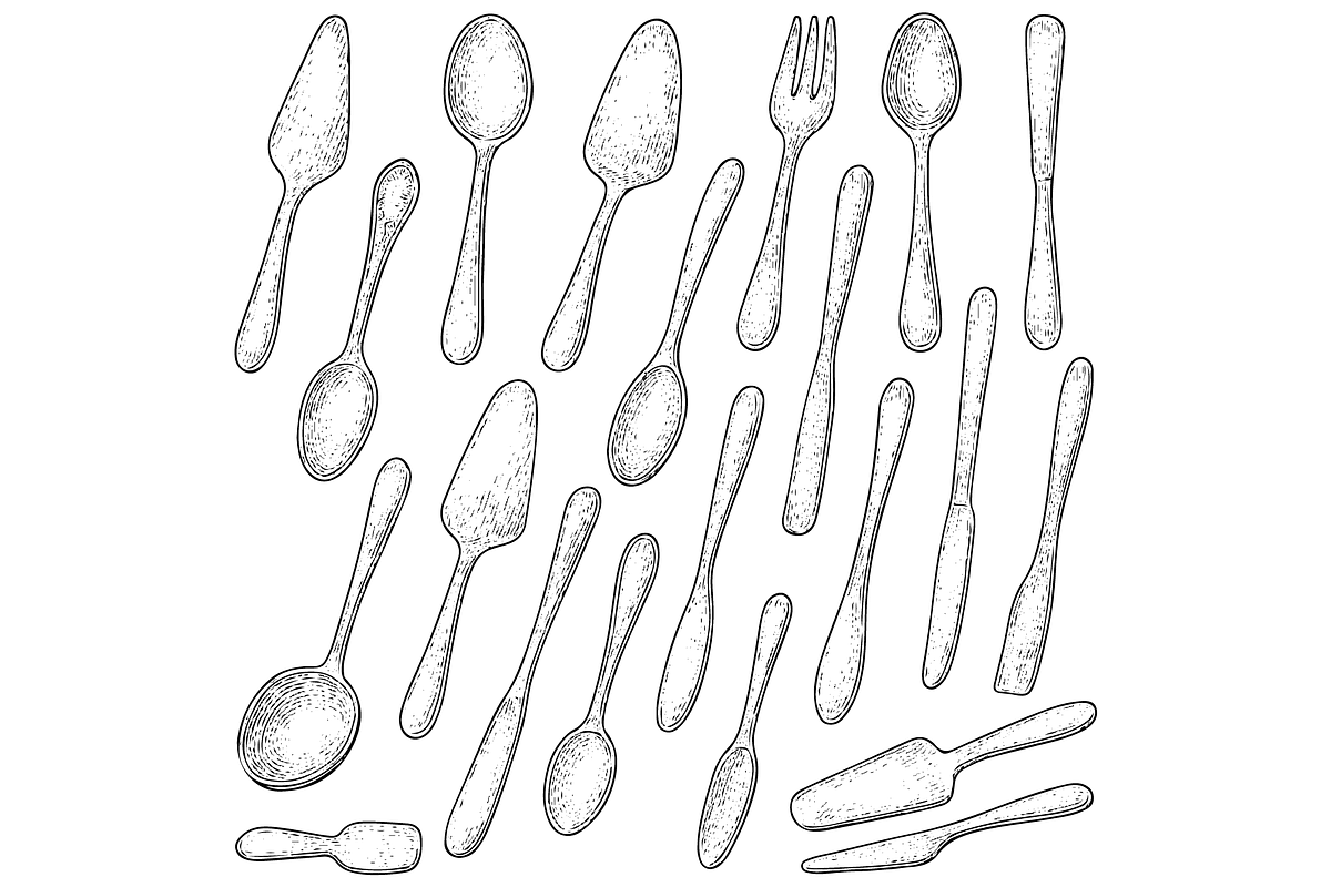 Spoons and Serving Utensils Set, an Object Graphic by nikagraphic