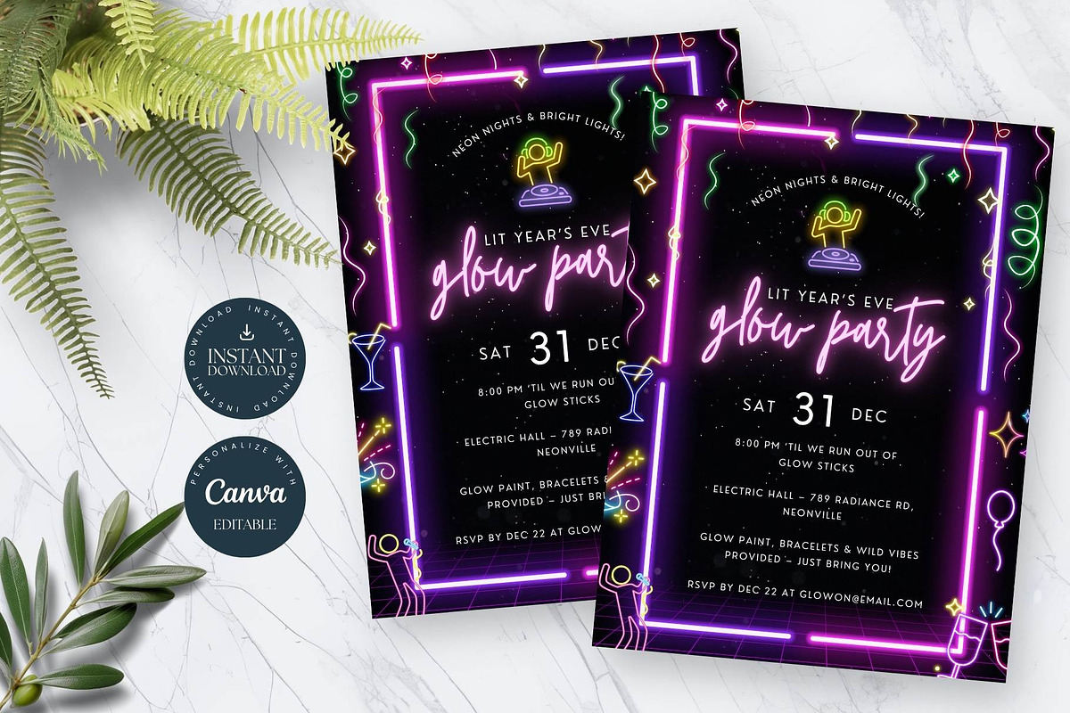 Editable Glow Party Invitation, an Invitation Template by Tracia Creative (Photo 4 of 6)