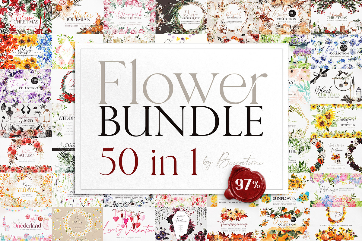 Watercolor Flower Bundle-50 in 1, an Illustration by Beigetime (Photo 10 of 10)