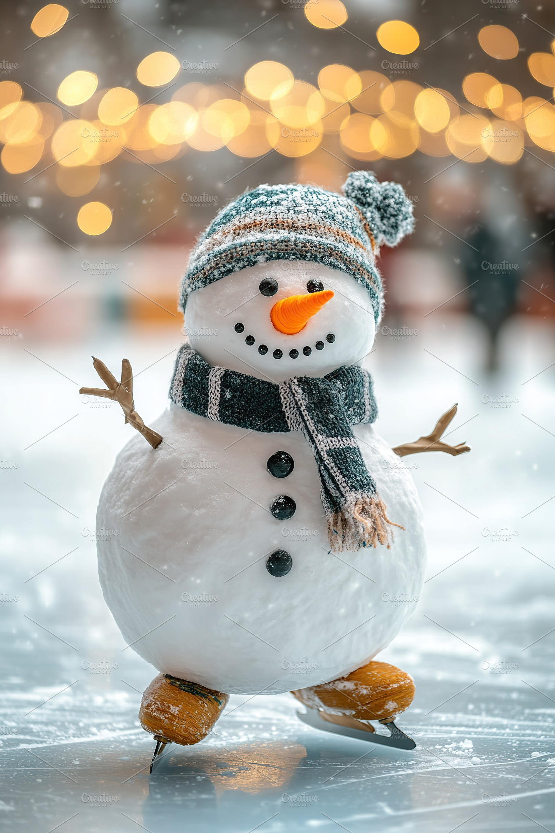 A cheerful snowman elegantly glides on ice skates, showcasing joyful winter fun, an Animal Photo by AlyaAnd