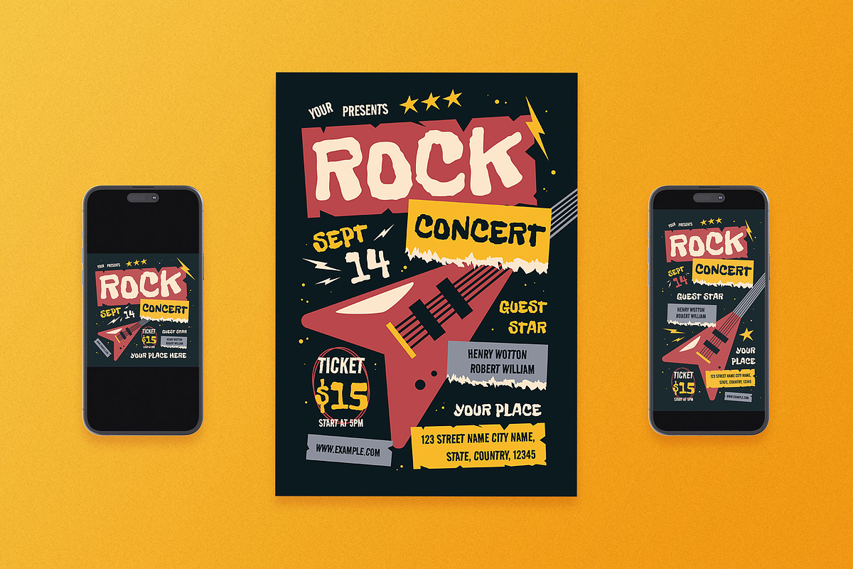 Grunge Rock Music Concert Flyer Set, a Flyer Template by Aiyari Graphic (Photo 1 of 3)