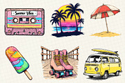 Retro Summer Beach Clipart, an Illustration by OK Design (Thumbnail 3 of 5)