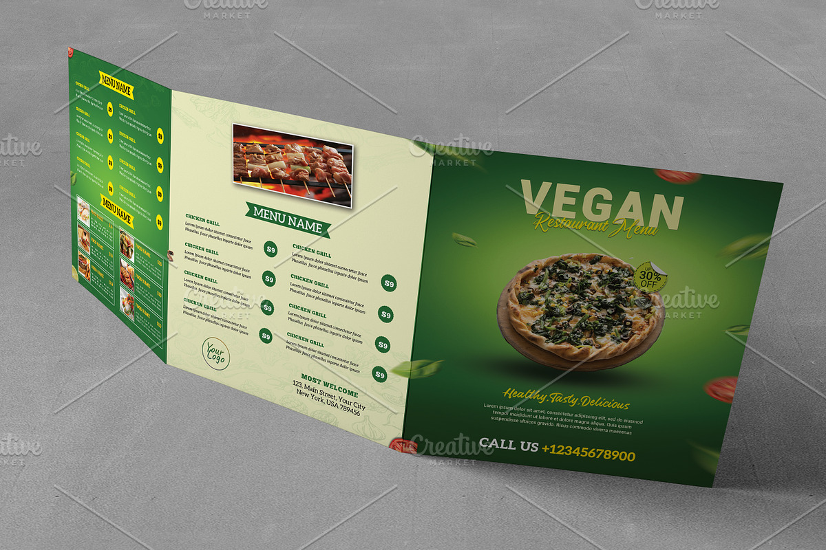 Square Trifold Food Menu Brochure, a Brochure Template by GreenPixi (Photo 2 of 5)