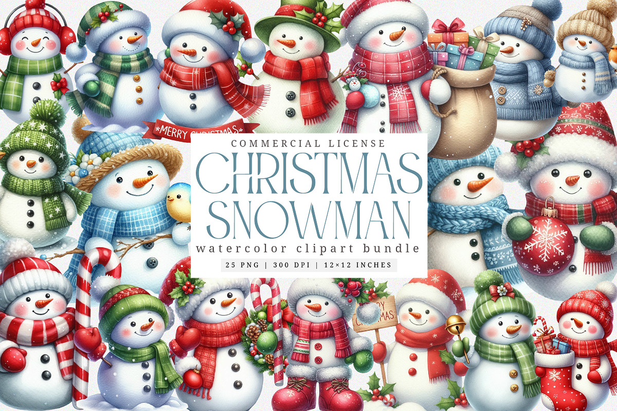 Christmas Snowman Clipart Bundle, an Illustration by SinaCreation (Photo 1 of 7)