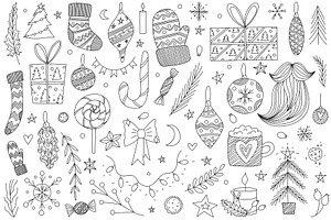 Vector Line Art Christmas Doodle Set, an Object Graphic by Chloe's Illustrations