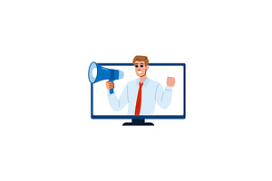 Businessman shouting through, a Technology Illustration by pikepicture