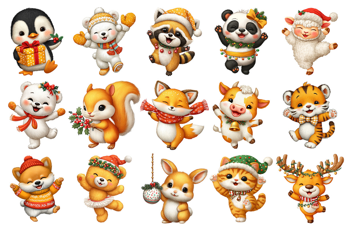Dancing Animals Christmas Watercolor, an Illustration by Craft Nest (Photo 3 of 11)