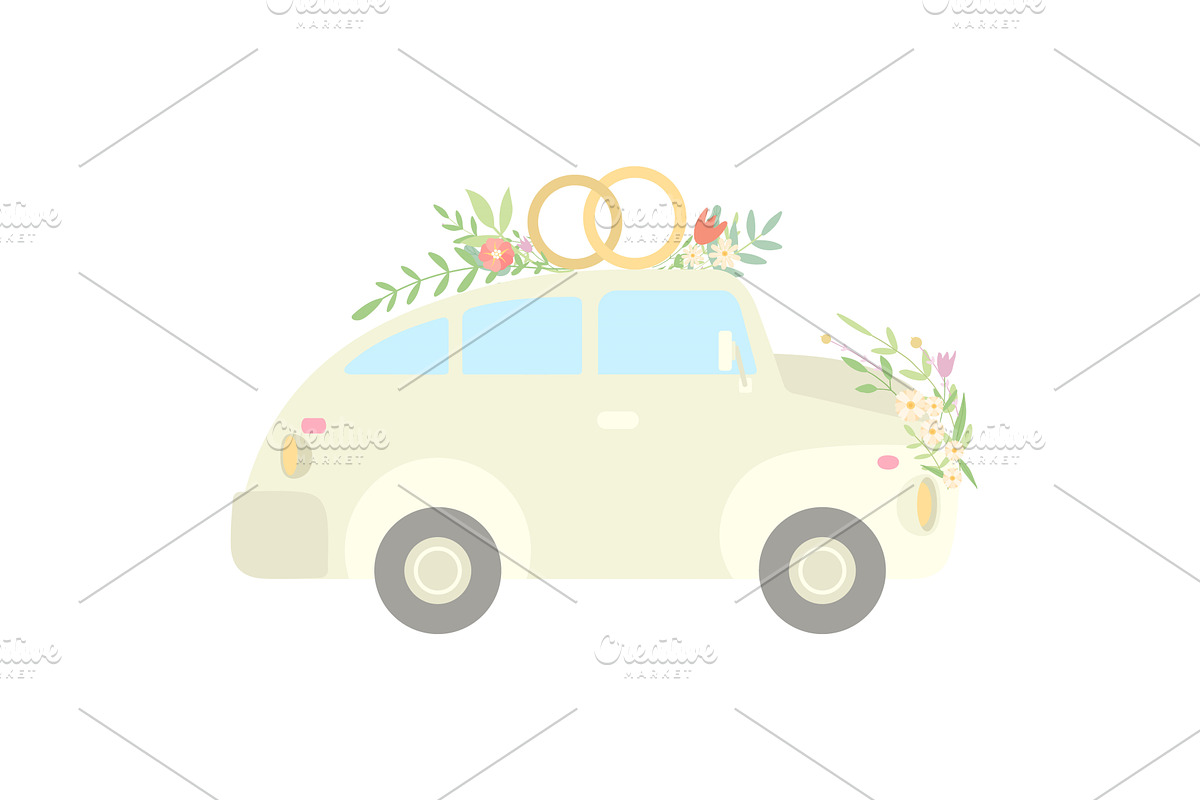 Vintage Car Decorated with Rings, a Transportation Illustration by TopVectors