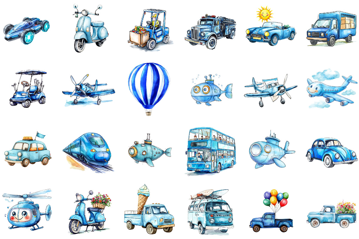 Watercolor Cute Blue Transport Car A, an Illustration by Sublimation Artist (Photo 2 of 6)