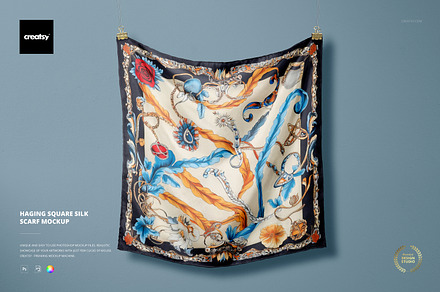 Hanging Square Silk Scarf Mockup, a Mask Mockup by creatsy5