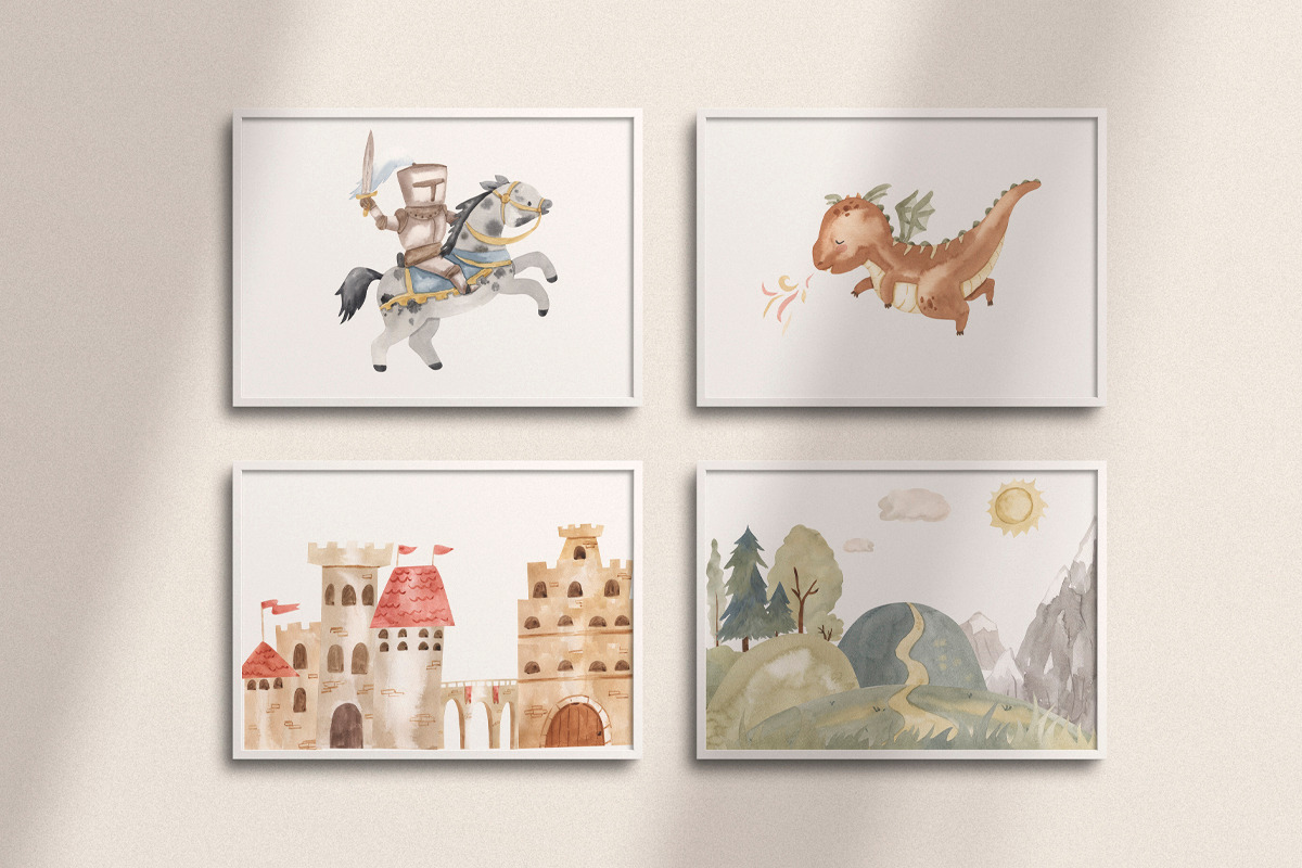 DRAGONS AND KNIGHTS. Watercolor, an Illustration by OlliArtDesign (Photo 4 of 9)
