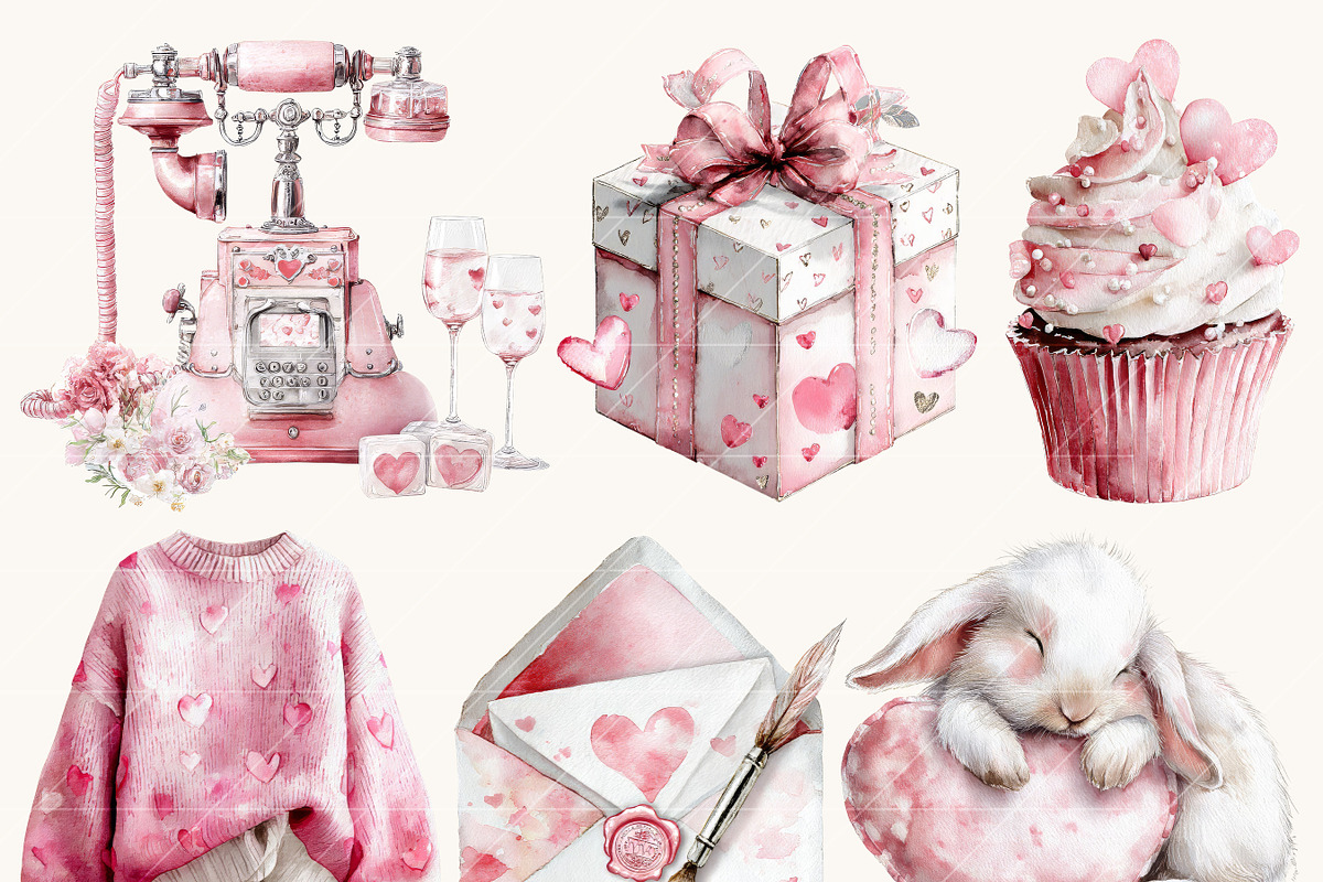 Watercolor Pink Valentines Day, a Seasonal Illustration by Design Scotch (Photo 2 of 8)