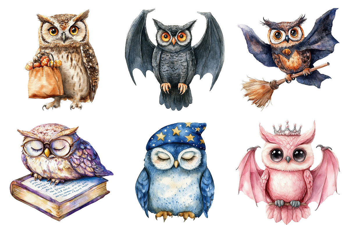 Watercolor Halloween Owl Clipart, an Illustration by Daily.Designs (Photo 2 of 5)