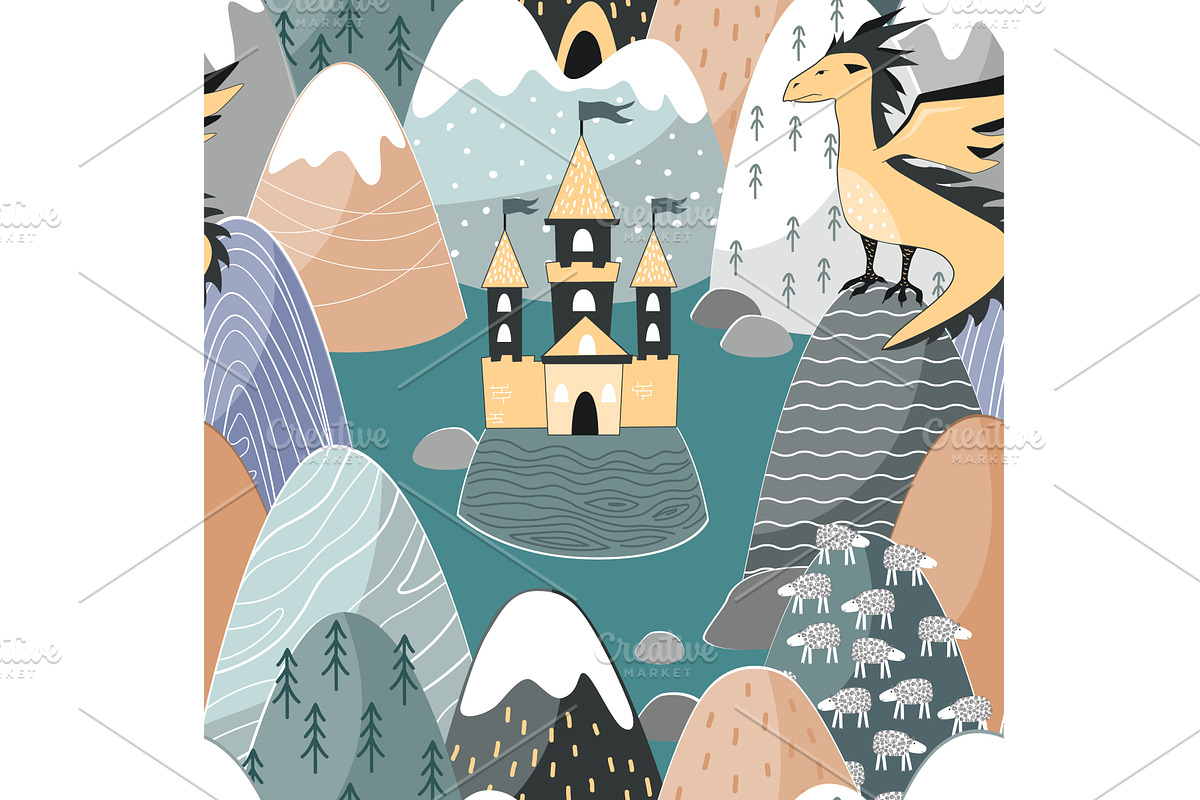 Fairy tale seamless pattern with, an Animal Illustration by Toltemara