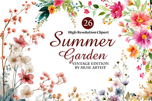 Watercolor Summer Garden Clipart, an Illustration by DreamArtGraphic